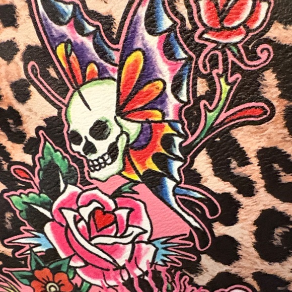 Ed Hardy Leopard Floral Skull Floral Tote Bag Hearts Butterflies New - Picture 6 of 11